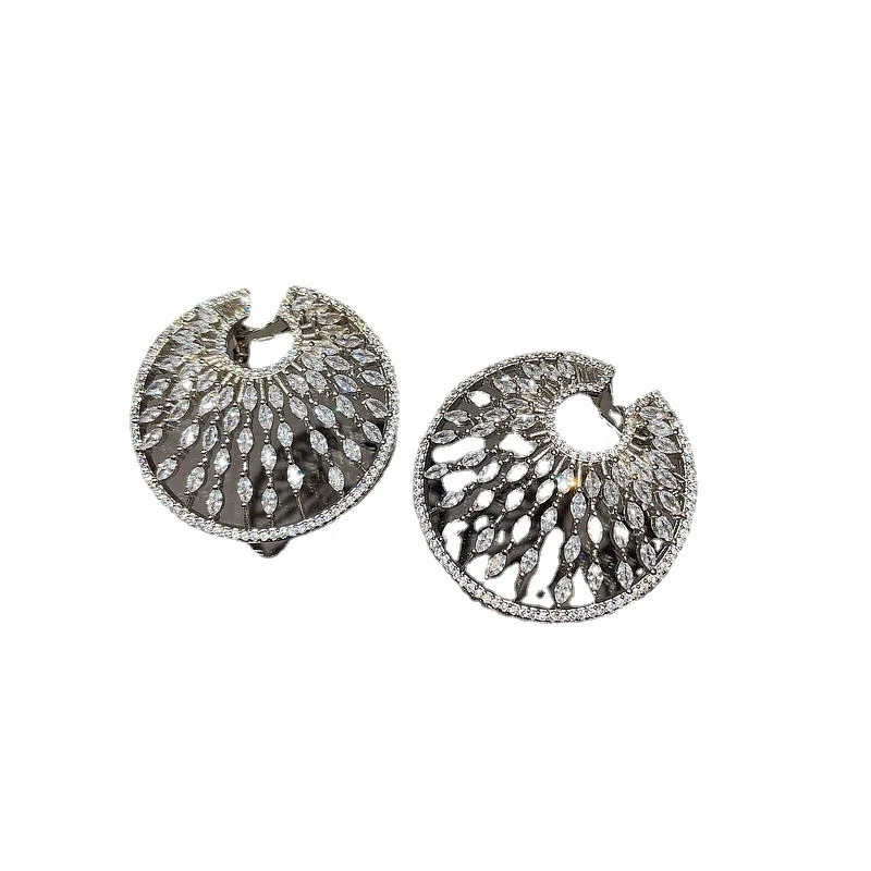Honeycomb Drop Zircon Full Diamond Flower Plate Earrings Earrings Golden - Shop at LoveMi