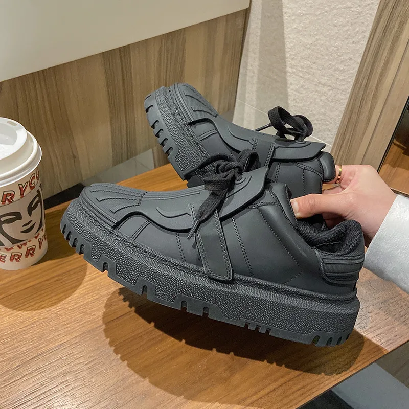 Luxury Fashion White Sneakers Shell Toe Leather Platform Sport Black - Shop at LoveMi