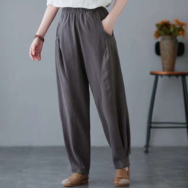 Women's Solid Color Slimming Elastic Waist Casual Pants Grey - Shop at LoveMi