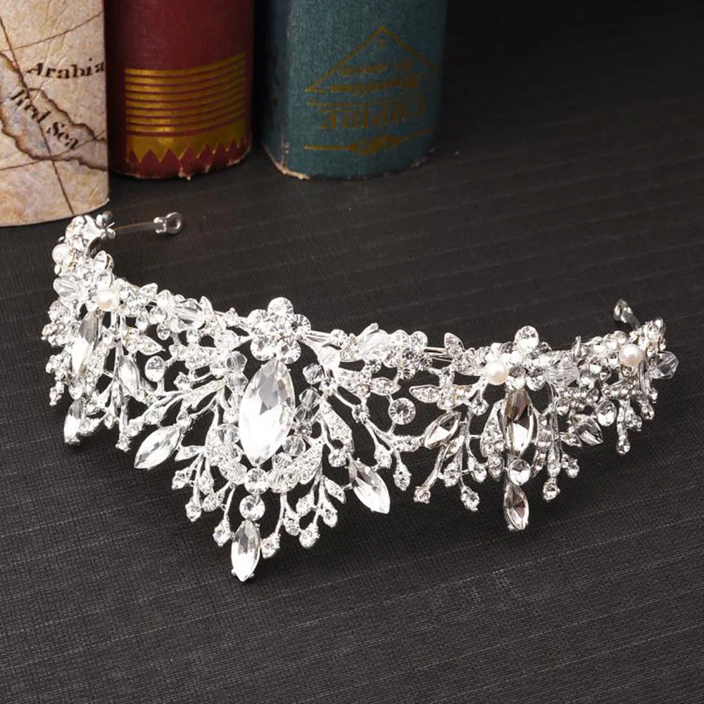 Crystal Handmade Beaded Bridal Crown Headband White - Shop at LoveMi