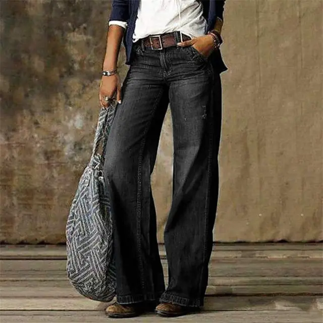 Plus Size Women's Casual Pants Thin Wide Leg Pants Black - Shop at LoveMi