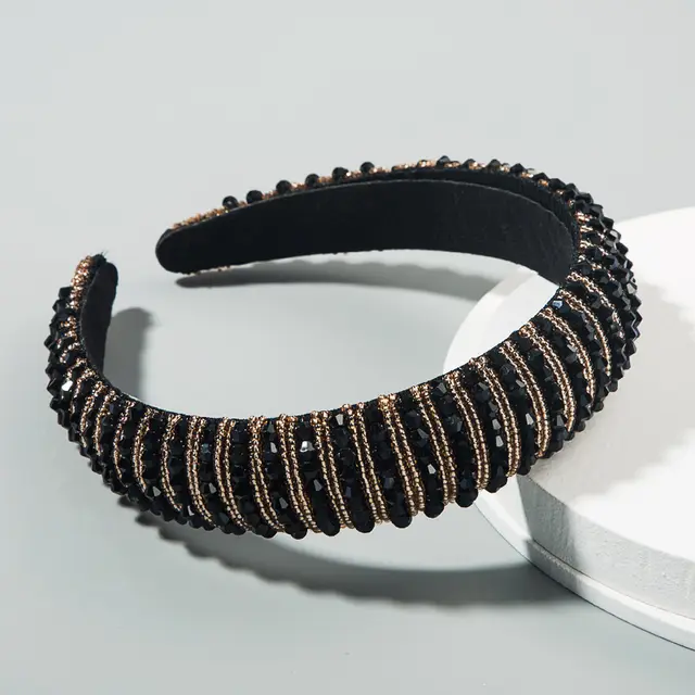 Heming Headband European And American Hand Woven Crystal Headband Baroque Sponge Hair Bundle Korean Version Of The Net Red Sen Hair Accessories B... Black Gold - Shop at LoveMi
