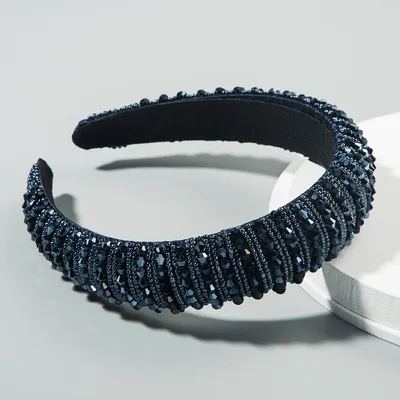 Heming Headband European And American Hand Woven Crystal Headband Baroque Sponge Hair Bundle Korean Version Of The Net Red Sen Hair Accessories Blue - Shop at LoveMi