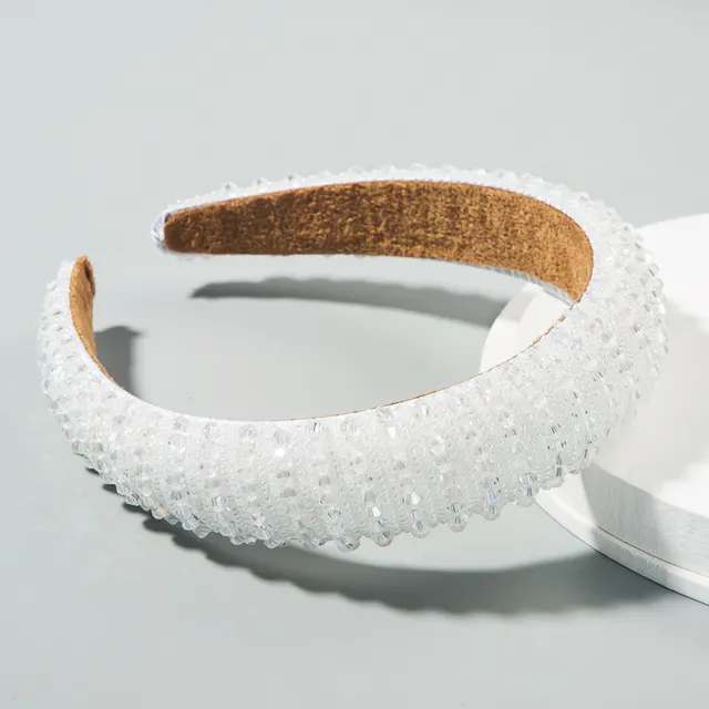 Heming Headband European And American Hand Woven Crystal Headband Baroque Sponge Hair Bundle Korean Version Of The Net Red Sen Hair Accessories W... White - Shop at LoveMi