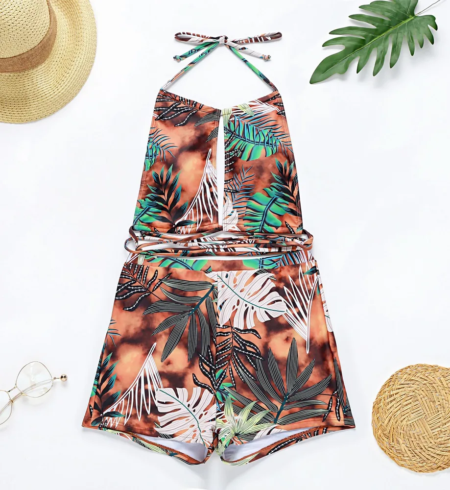Swimsuit New Multi rope Cross Bikini Europe and America Boxer Swimsuit High Waist Coffee - Shop at LoveMi