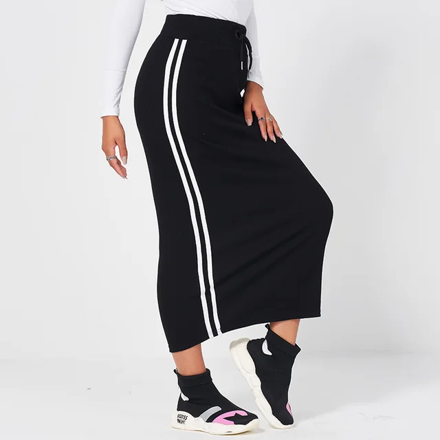 Women's Elastic Drawstring Waist Webbing Stitching Black - Shop at LoveMi