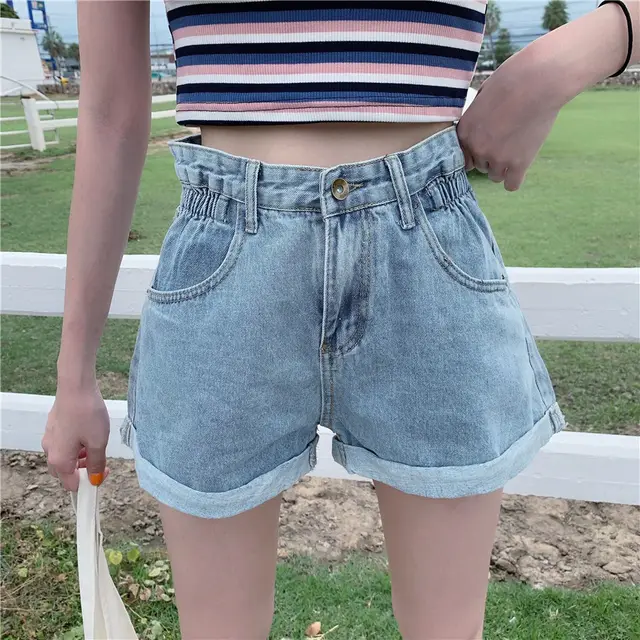 A Line Wide Leg Denim Shorts Blue - Shop at LoveMi