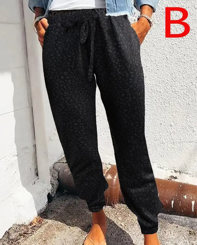 Hot Style Loose Print Casual Trousers For European Women Black B - Shop at LoveMi