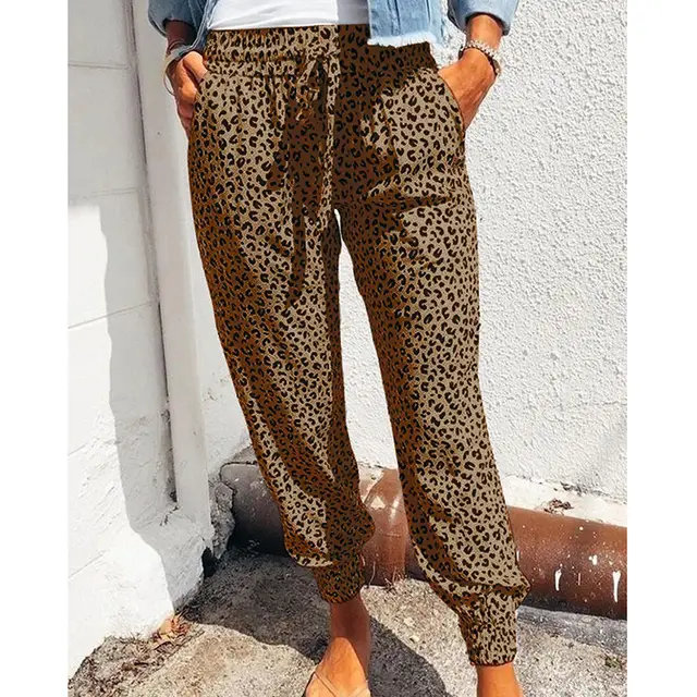 Hot Style Loose Print Casual Trousers For European Women Brown - Shop at LoveMi