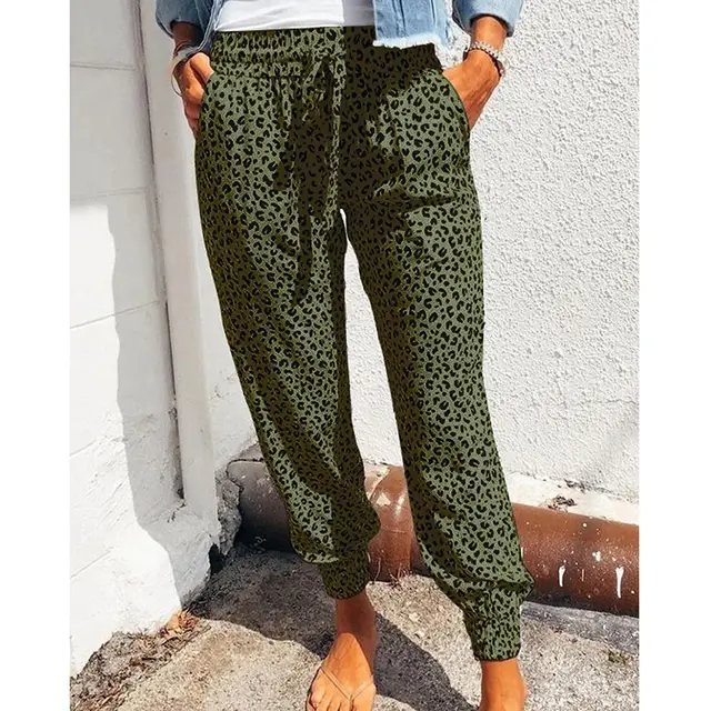 Hot Style Loose Print Casual Trousers For European Women Green - Shop at LoveMi