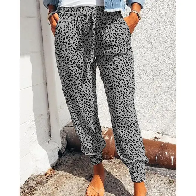 Hot Style Loose Print Casual Trousers For European Women Grey - Shop at LoveMi