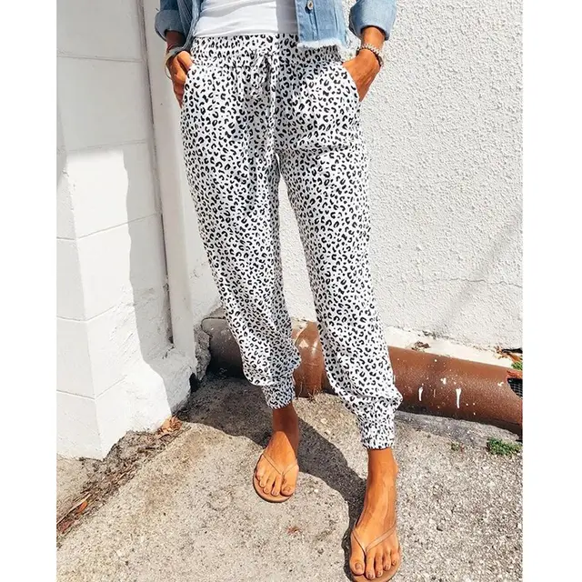 Hot Style Loose Print Casual Trousers For European Women White - Shop at LoveMi
