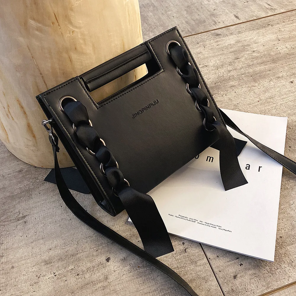 All match Shoulder Messenger Bag Chic Fashion Chain Small Square Bag Rivet Bag Black - Shop at LoveMi