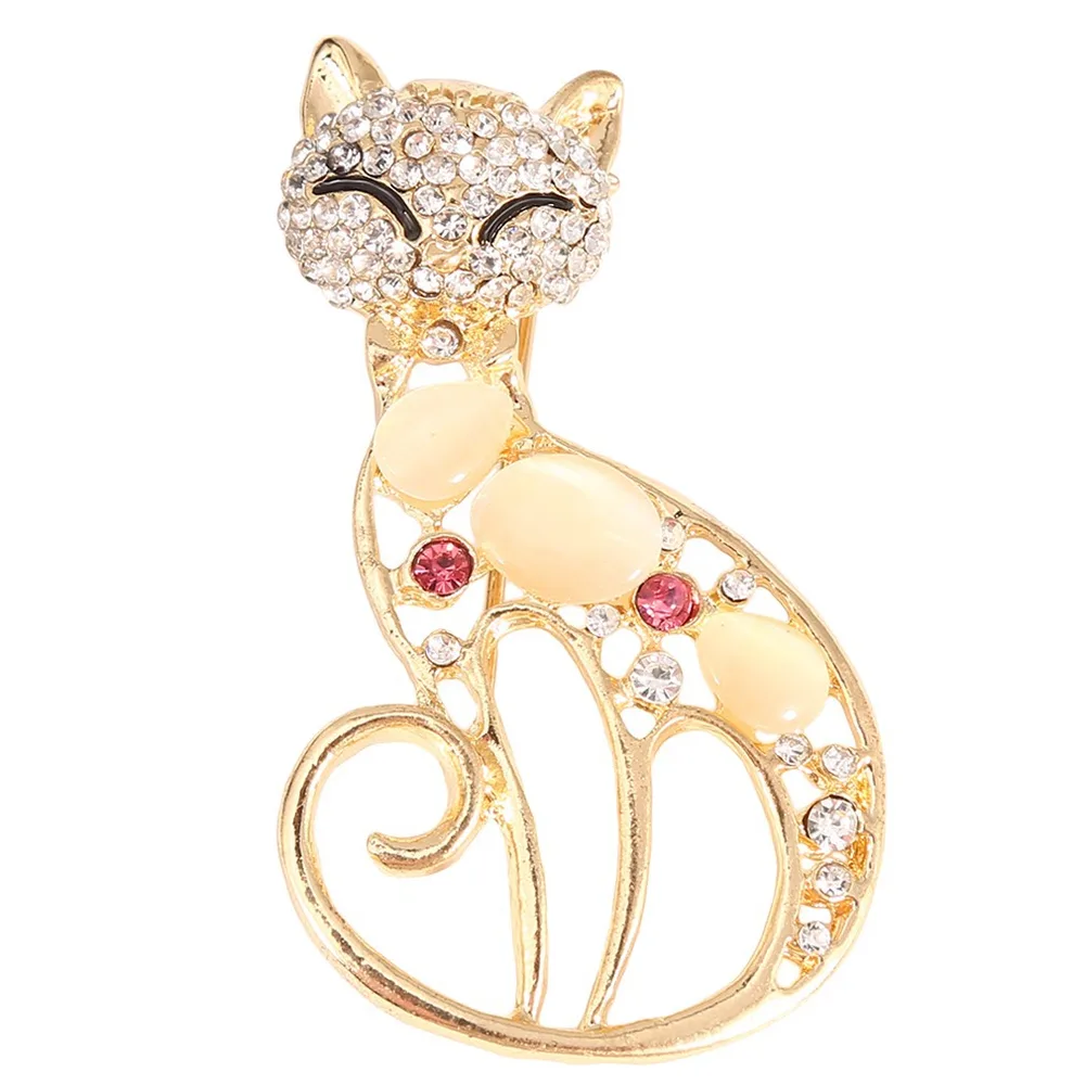 Golden Cat Inlaid Diamond Alloy Brooch Korean Personality Fashion Pin All Match Simple Clothing Accessories Gold - Shop at LoveMi
