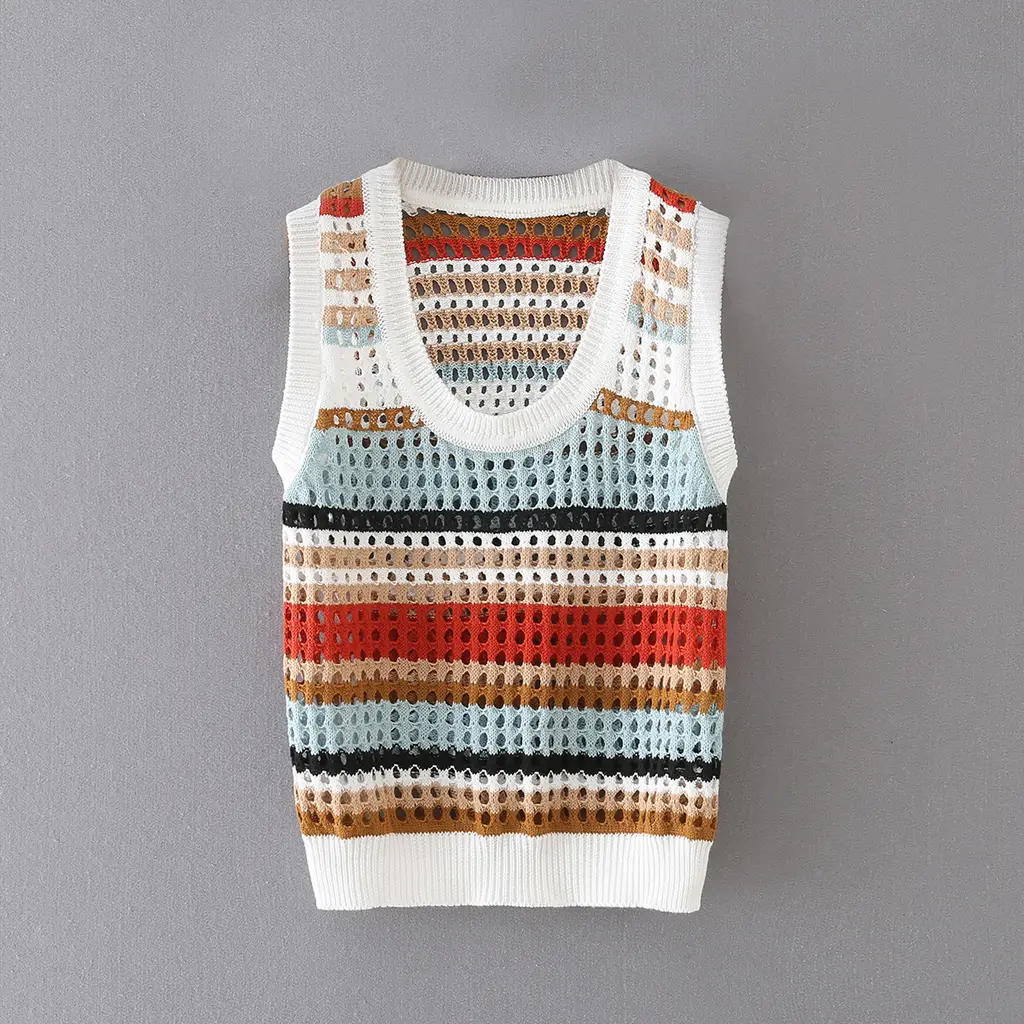 Summer New Color-Blocking Knitted Vest Slim Vest - Colorful