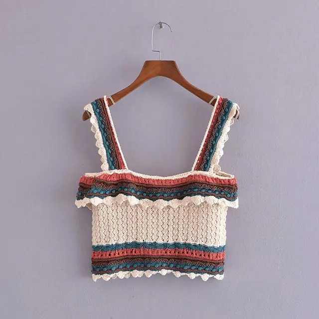 European And American Style Crochet Jacquard Lace Slim Knit Top Colorful - Shop at LoveMi