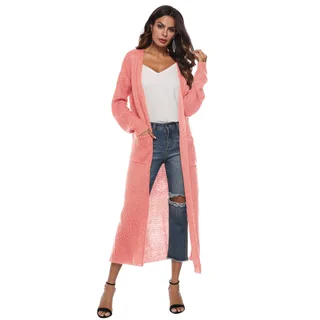 Women's Cardigan Sweater With Large Pockets Cardigan Sweater Long Thin Coat - Pink