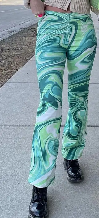 Clothing Fashion Street Water Ripple Printing Zipper Micro-Pants Women - Green