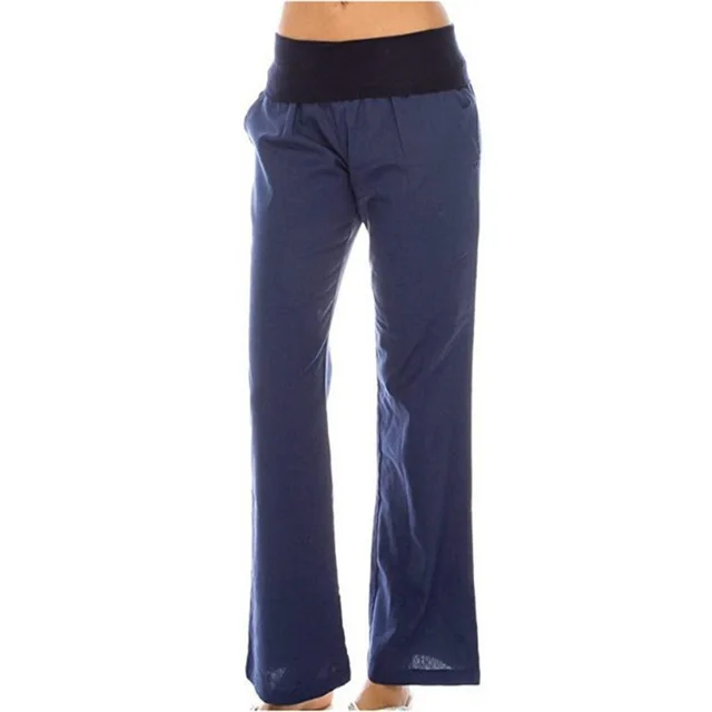 Cotton And Linen Loose And Comfortable Casual Wide leg Trousers Blue - Shop at LoveMi