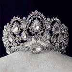 Bridal Rhinestone Wedding Big Crown Headband - Silver