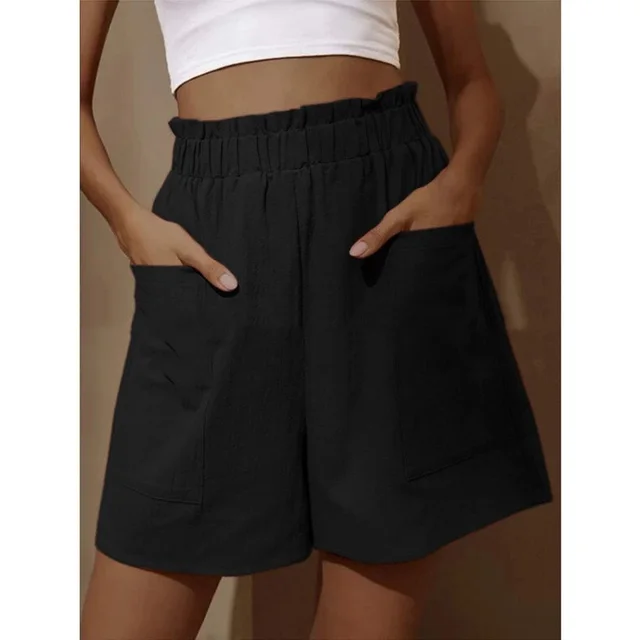 Cotton Linen Flower Bud High Waist Shorts Fashion Large Size Wide Leg Casual Pants Black - Shop at LoveMi