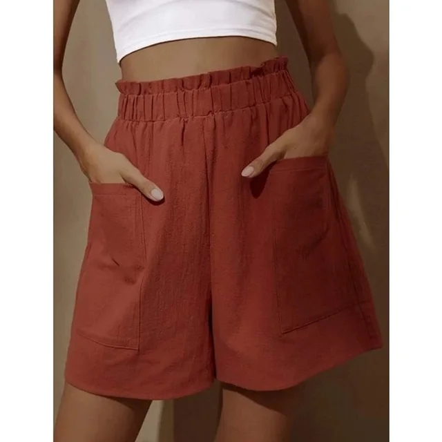 Cotton Linen Flower Bud High Waist Shorts Fashion Large Size Wide Leg Casual Pants Orange - Shop at LoveMi