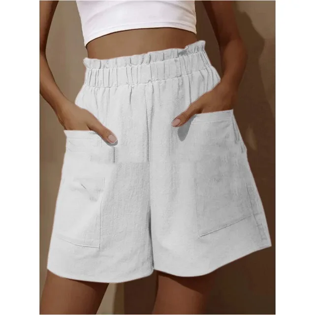 Cotton Linen Flower Bud High Waist Shorts Fashion Large Size Wide Leg Casual Pants White - Shop at LoveMi