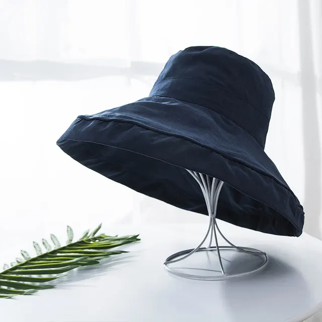 Literary And Artistic Summer Outing With Big edge Sun Hat Covering Face And Sun Protection Hat Peach Skin Navy - Shop at LoveMi