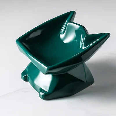 Oblique Cat Food Bowl With Single Ceramic High Leg Incline To Protect The Cervical Spine From Overturning Geometric Green - Shop at LoveMi