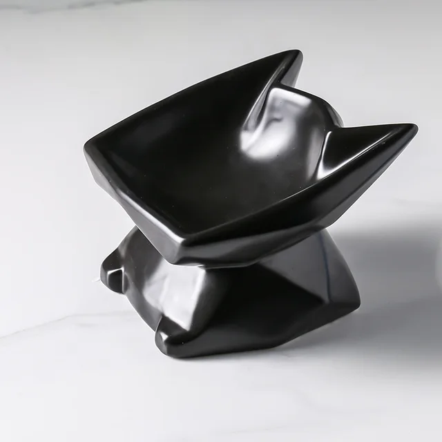 Oblique Cat Food Bowl With Single Ceramic High Leg Incline To Protect The Cervical Spine From Overturning Geometric Knight Black - Shop at LoveMi
