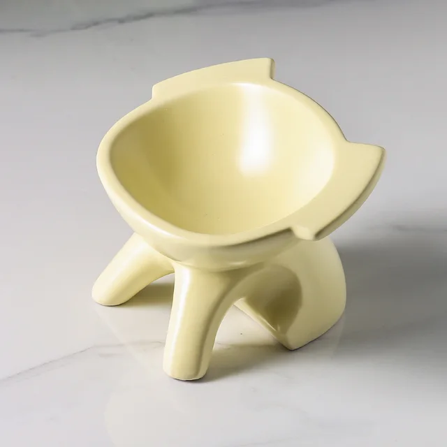 Oblique Cat Food Bowl With Single Ceramic High Leg Incline To Protect The Cervical Spine From Overturning Wide Mouth Lemon Yellow - Shop at LoveMi