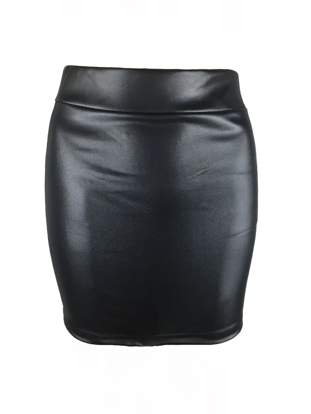 Korean Women'S Bottoming Skirt, Matte Faux Leather Skirt, Pu Bag Hip Skirt Black - Shop at LoveMi