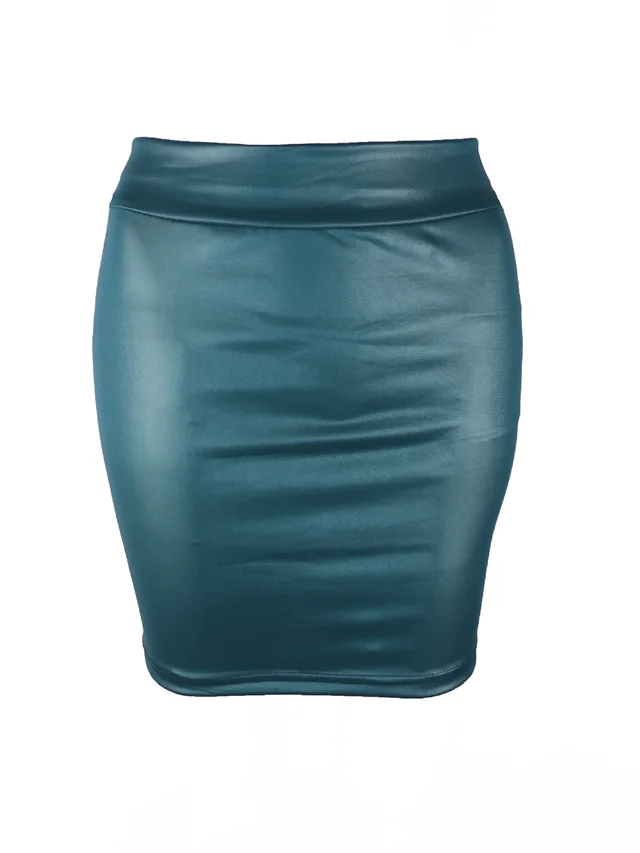 Korean Women'S Bottoming Skirt, Matte Faux Leather Skirt, Pu Bag Hip Skirt Green - Shop at LoveMi