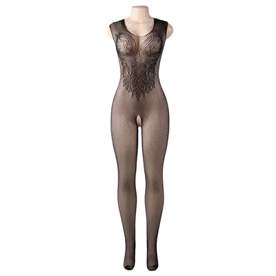 Jacquard Sexy Lingerie Temptation Ladies Transparent Hollow Vest Style One Piece Fishnet Stockings Net Shirt Black2 Xl - Shop at LoveMi