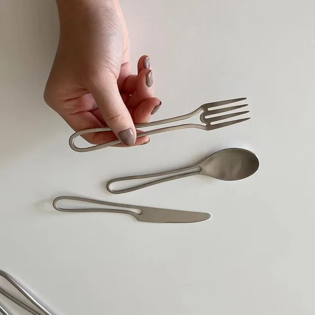 Ins Style Simple Western Cutlery Stainless Steel Dessert Tableware Hollow Geometric Shape Tableware Silver - Shop at LoveMi