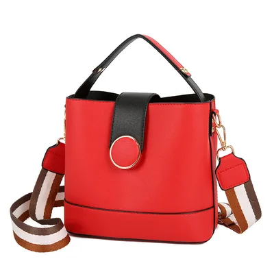 New fashion trend women's bag handbag Korean version large capacity bucket bag retro broadband One Shoulder Messenger Bag Red - Shop at LoveMi