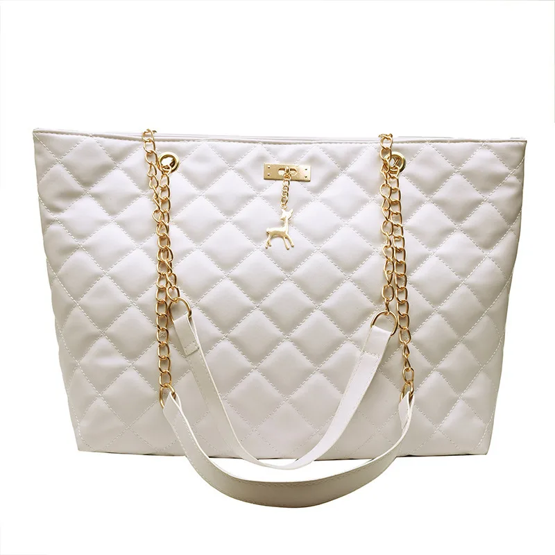 Fashion Lingge Embroidered Thread Shoulder Bag Large Capacity Leisure White - Shop at LoveMi
