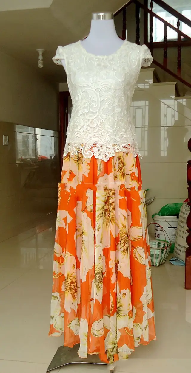 New Style Chiffon Long Skirt Chiffon Big Swing Skirt Orange - Shop at LoveMi