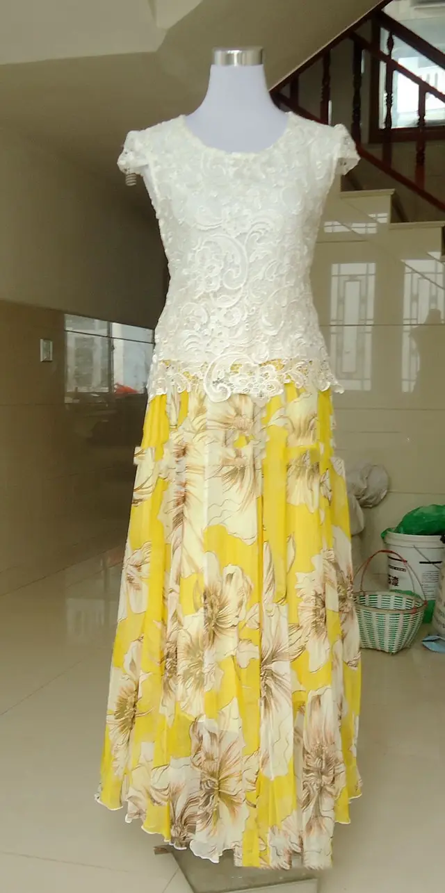 New Style Chiffon Long Skirt Chiffon Big Swing Skirt Yellow - Shop at LoveMi