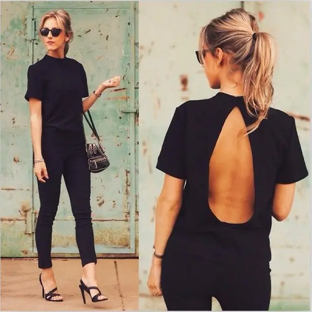 Women's Dress Blouses In Large Size Sexy Back Shirts Black - Shop at LoveMi