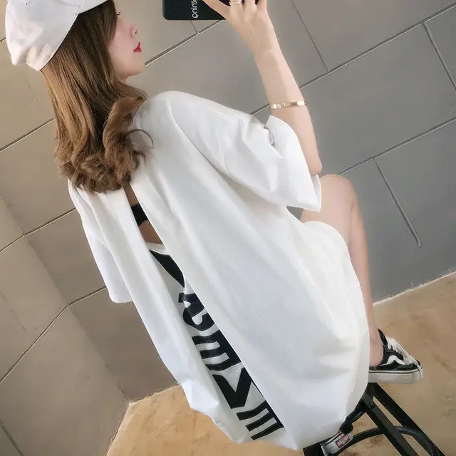 Women'S Short Sleeved T Shirt Skirt Over The Knee Long Korean Printing Compassionate Women Tide Foreign Trade White - Shop at LoveMi