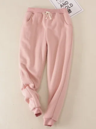 Lamb Fleece Padded Warm Pants - Pink