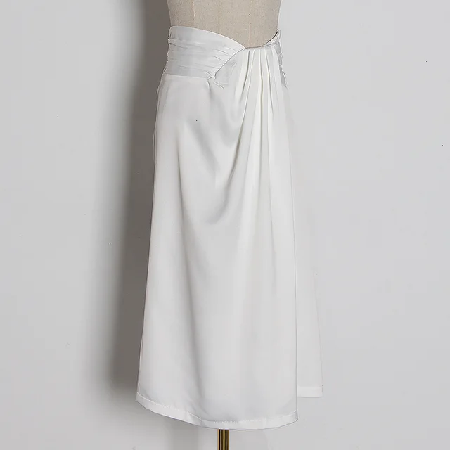 Women's Solid Color Half Length Skirt Autumn Mid Length High Waist Slim Slimming Split Hip Skirt Women White - Shop at LoveMi