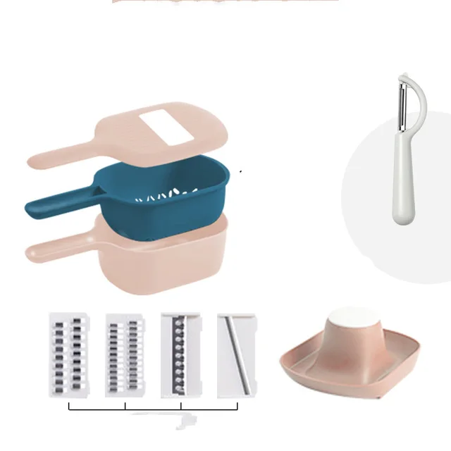 Home use Potato Multi function Slicing Kitchen Vegetable Cutting Artifact Pink Nine Piece Set - Shop at LoveMi