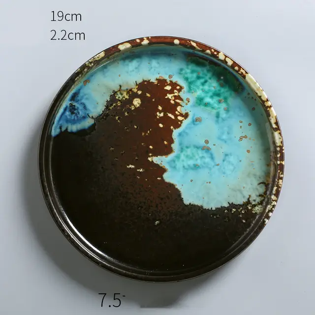 Ceramic Flat Plate Shallow Plate Creative Round Steak Plate Western Pasta Plate Home Fruit Salad Blue - Shop at LoveMi