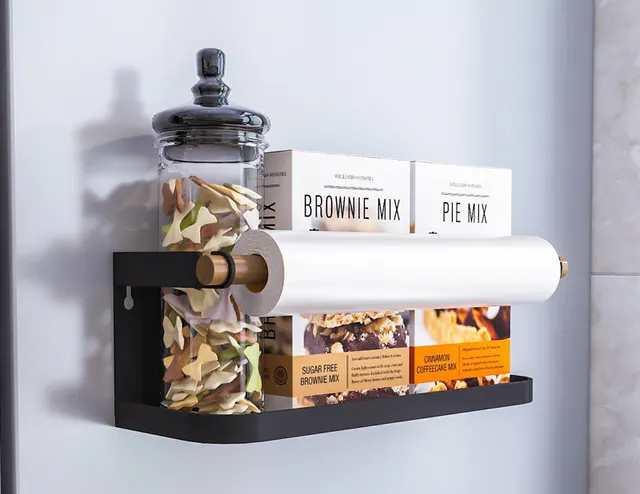 Kitchen Refrigerator Magnetic Suction Shelf Side Storage Box Magnetic Iron Wall Hanging Seasoning Shelf Side Plastic Bag Hanger Single Layer With... Single Layer With Wood Black - Shop at LoveMi