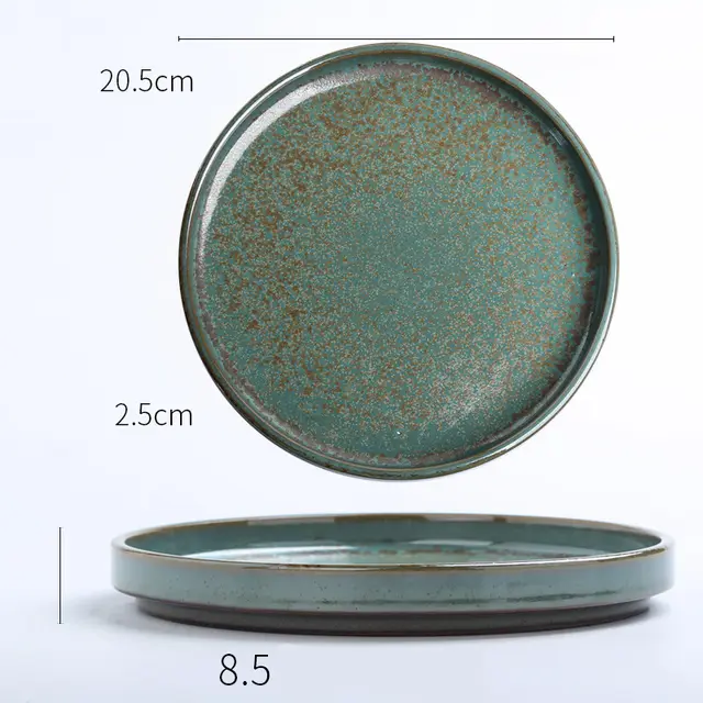 Western Plate Retro Tableware Household Creative Japanese style Plate Personality Handmade Ceramic Stoneware Dish Soup Plate 8.5Inch - Shop at LoveMi
