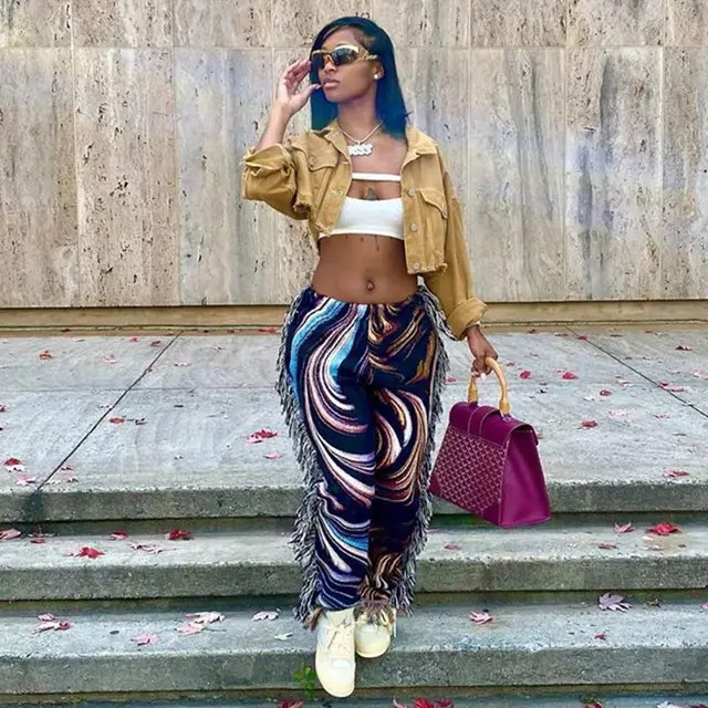Casual Fashion Color Fringed Velvet Pants Women Photo Color - Shop at LoveMi