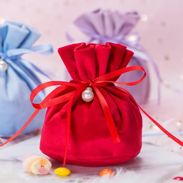 Gift Bags Wedding Packaging Drawstring Baby Shower Favor Guests Flannel Party Cotton Pearl - Shop at LoveMi
