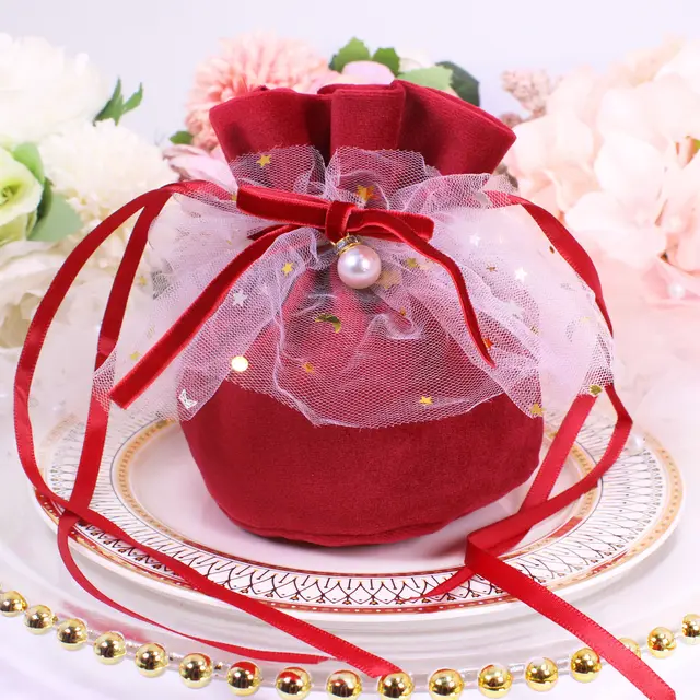Gift Bags Wedding Packaging Drawstring Baby Shower Favor Guests Flannel Party Cotton Skirt Yarn - Shop at LoveMi